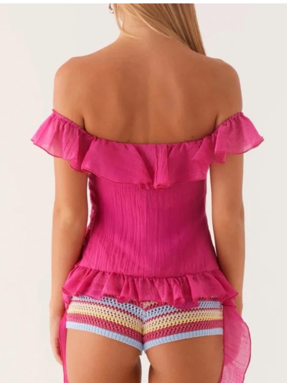 Peppermayo Exclusive Dylan Off Shoulder Ruffle Top Fuchsia New with Tags W2509 - Picture 3 of 11
